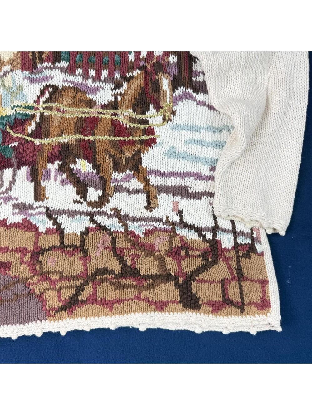 Vintage Heirloom Collectibles Horse Scene Village Knit Sweater Cottagecore Sz M - Picture 11 of 12